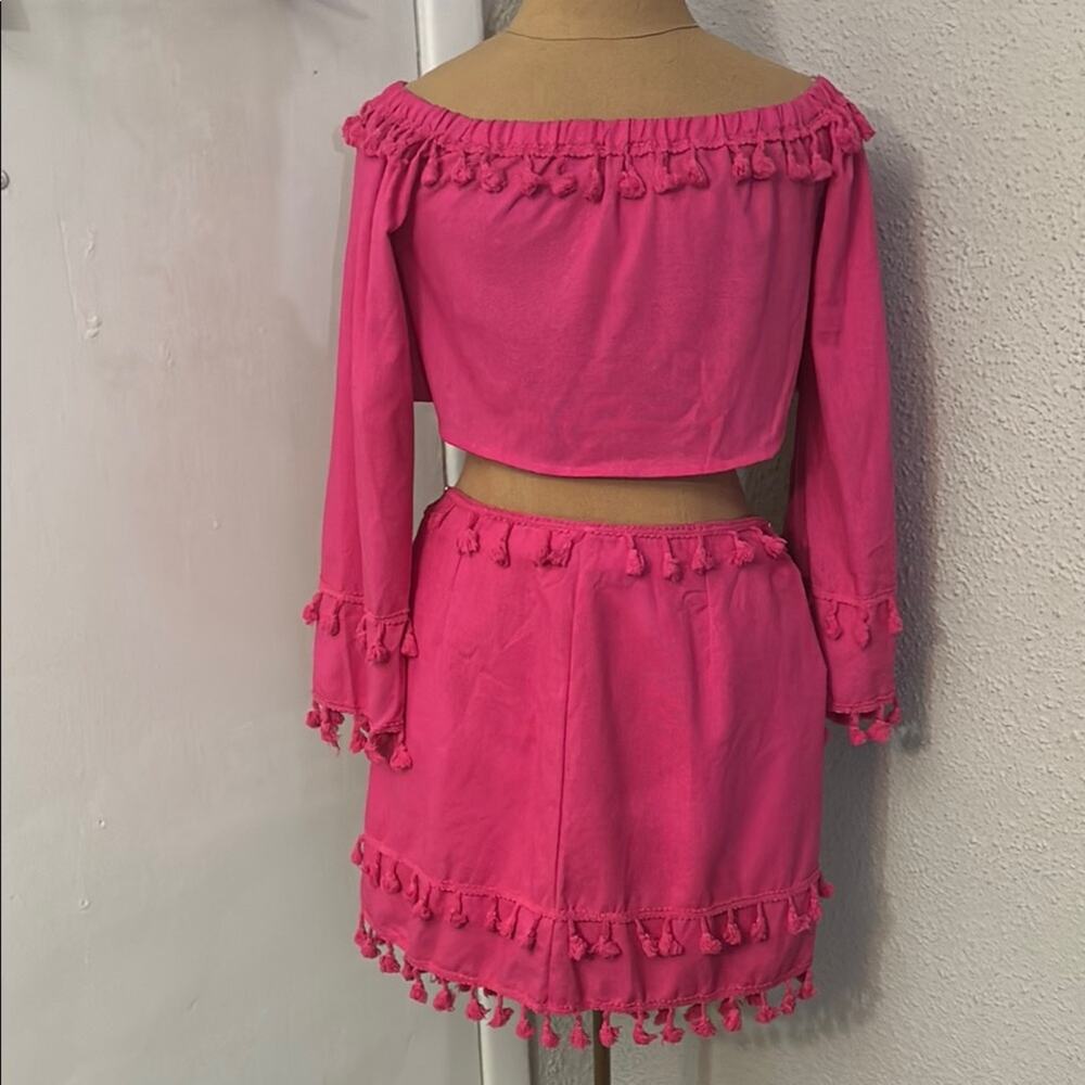 SHEIN Pink Two Piece Tassel Skirt Set 4 Rainbow Summer Boho Coquette Girl Baddie